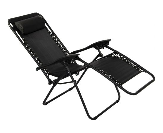 Saska Garden Daudzfunkcionāls saliekams dārza klāja krēsls ar galdu un avīžu turētāju 175x52 / 65x110cm melns