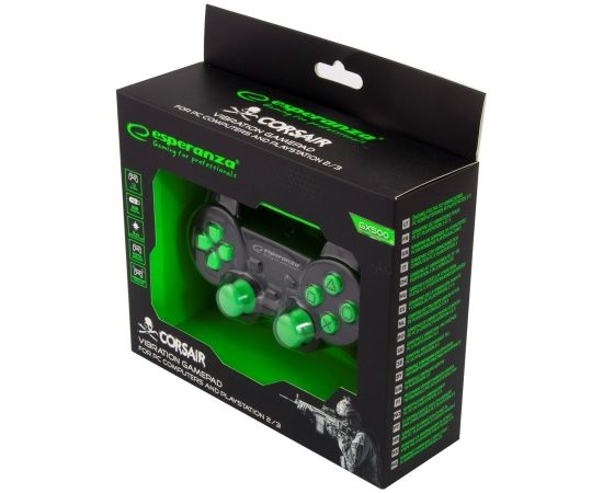 Esperanza EGG106G Gaming Controller Gamepad PC,Playstation 2,Playstation 3 Analogue / Digital USB 2.0 Black, Green