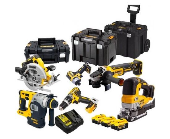 DeWalt DCK755P3T-QW Instrumentu komplekts 18V 3x5.0Ah akum. DCD796 + DCF887 + DCH273 + DCG405 + DCS570 + DCS334 + DCS355