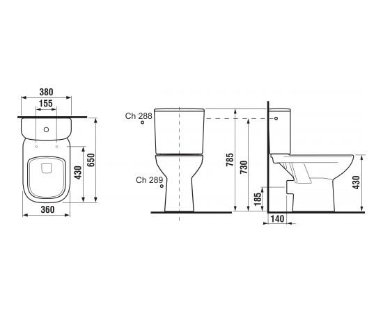 Jika pods Deep, 360x650 mm, horizontāls izvads, pievads no apakšas, balts