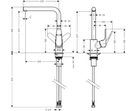 Hansgrohe virtuves izlietnes maisītājs Focus M41 280 1jet, matēts melns