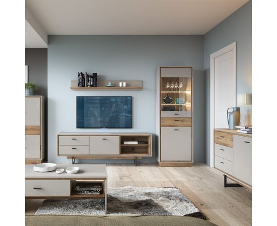 Vitrīna RIVERO 68x40xH201cm, ozols/pelēks Vitrīnas