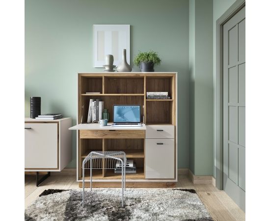 Grāmatu skapis RIVERO 124x40xH143cm, ar rakstāmgaldu Skapis