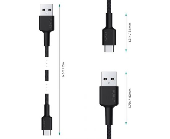 AUKEY CB-CA2 OEM USB cable 2 m USB 3.2 Gen 1 (3.1 Gen 1) USB A USB C Black