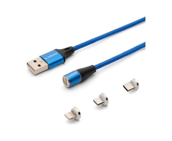 Savio CL-154 USB cable 1 m USB 2.0 USB C Micro USB A/Lightning Blue