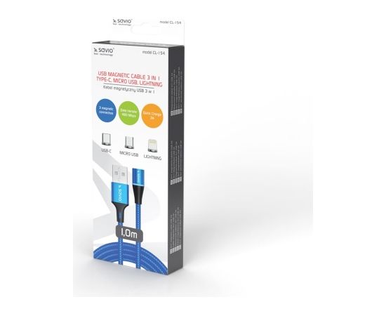 Savio CL-154 USB cable 1 m USB 2.0 USB C Micro USB A/Lightning Blue