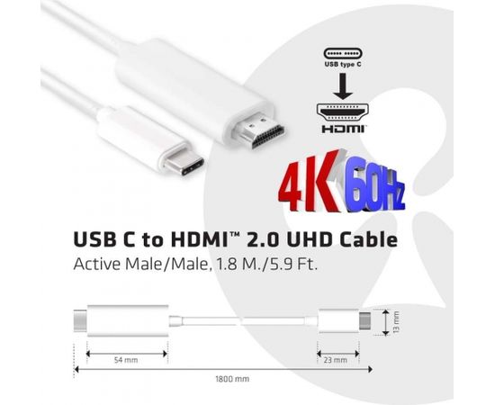 Club 3d CLUB3D USB C to HDMI™ 2.0 UHD Cable Active 1.8 M./5.9 Ft.