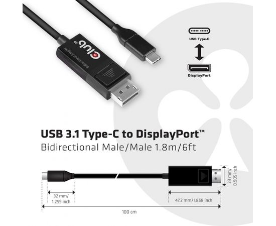 Club 3d CLUB3D USB Type C Cable to DP 1.4 8K60Hz M/M 1.8m/5.9ft