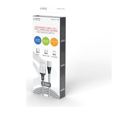 Savio CL-156 USB cable 2 m USB 2.0 USB C Micro USB A/Lightning Silver