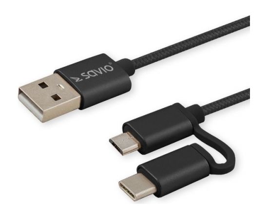 Savio CL-128 USB cable 1 m USB 2.0 USB A USB C/Micro-USB A Black