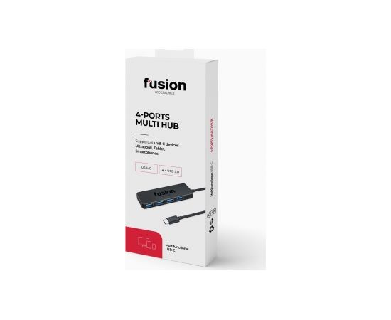 Разветвитель Fusion USB-C на 4 x USB 3.0 5 Гбит/с, черный (EU Blister)