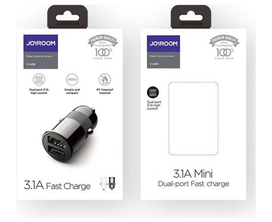 Joyroom C-A06 3.1A Dual-port Smart Car Charger Black