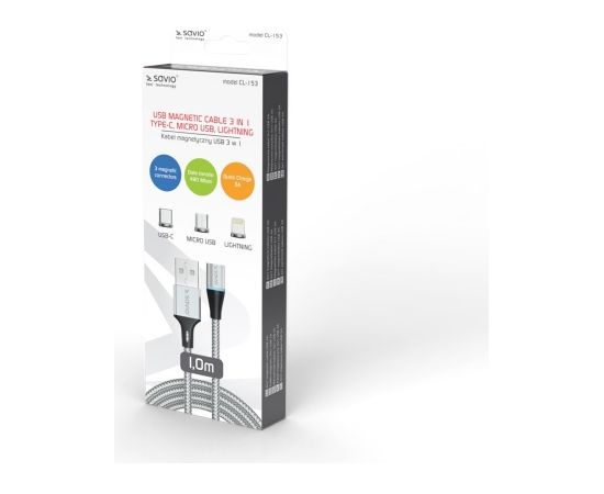 Savio CL-153 USB cable 1 m USB 2.0 USB C Micro USB A/Lightning Silver