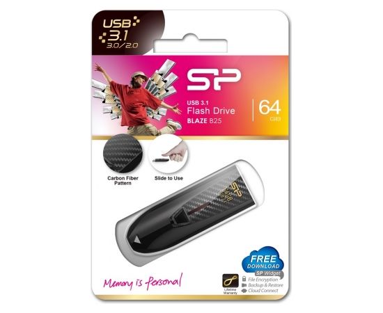 SILICON POWER Blaze B25 Pendrive USB flash drive 64GB USB 3.2 Gen 1 (SP064GBUF3B25V1K) Black