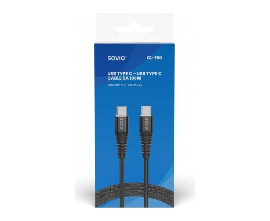 Savio CL-160 USB cable 2 m USB 2.0 USB C - USB C Black
