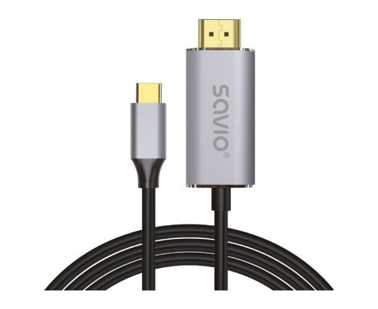 USB-C to HDMI 2.0B cable, 2m, silver / black, gold tips, SAVIO CL-171