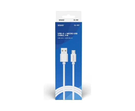 USB cable 3 m USB 2.0, USB A  - Micro USB White SAVIO CL-167