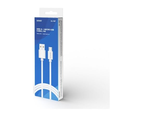 USB cable 3 m USB 2.0, USB A  - Micro USB White SAVIO CL-167