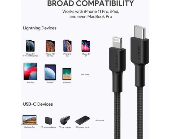 AUKEY CB-CL03 USB cable Quick Charge USB C-Lightning | 2m | Black