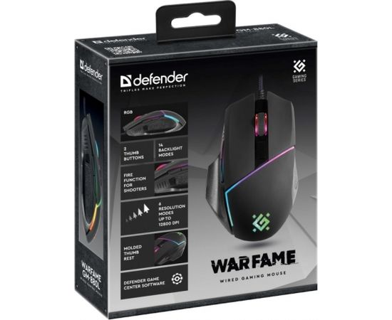 Gaming, optic, wired mouse  DEFENDER GM-880L WARFAME 12800dpi 8P RGB