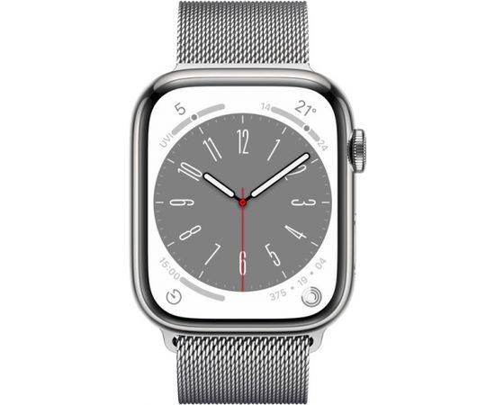 Apple Watch 8 GPS + Cellular 45mm Stainless Steel Milanese Loop, silver (MNKJ3EL/A) Smart-Watch Pulksteņi
