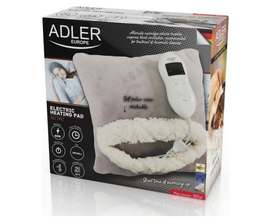 Adler Heating Blanket AD 7412 Number of heating levels 8, Number of persons 1, Washable, Soft fleece, 80 W, Grey