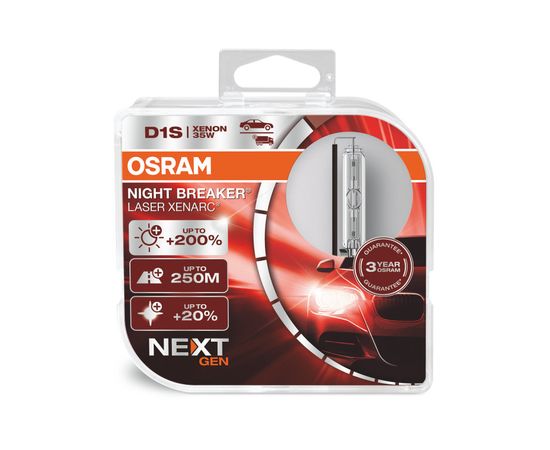 OSRAM D1S SPULDZES 35W 12V Night Braker LASER+200% Next Gen 2xKOMPLEKTS