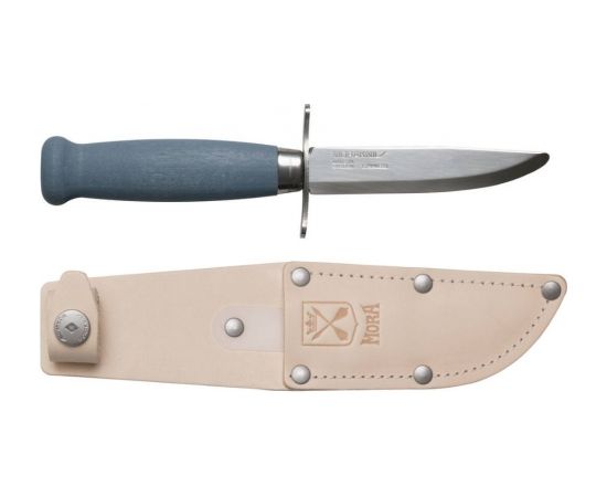 Kids knife Morakniv Scout 39 Safe, leather sheath and double finger guard, Blueberry