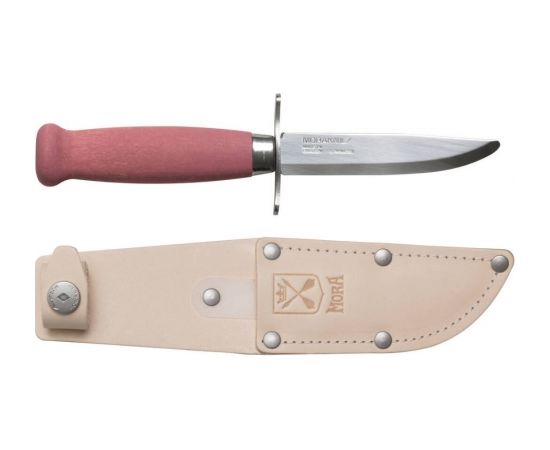 Kids knife Morakniv Scout 39 Safe, leather sheath and double finger guard, Lingonberry