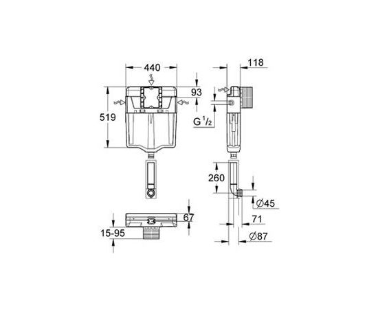 Grohe zemapmetuma skalojamā kaste GD2, 467x118 mm, h= 780 mm