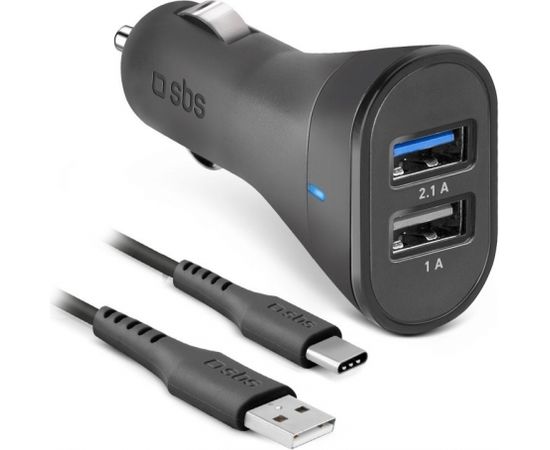 Unknown Travel Charger 2xUSB 2.1A Type-C Cable By SBS Black