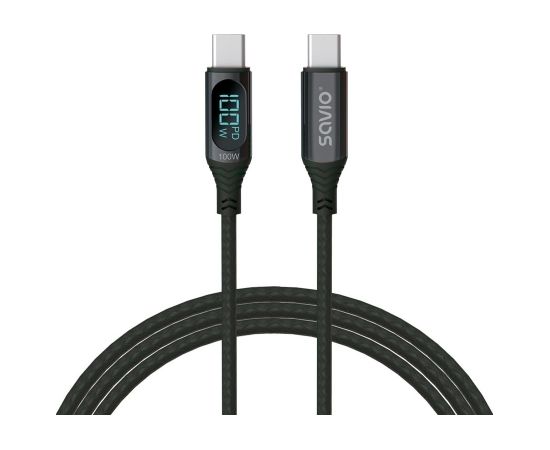 SAVIO USB-C - USB-C cable with display, CL-174, 1 m, black