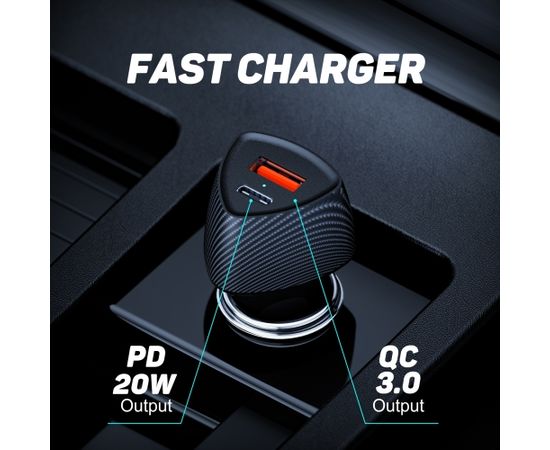 Tellur FCC10 car charger 38W, 6A (PD20W + QC3.0) black