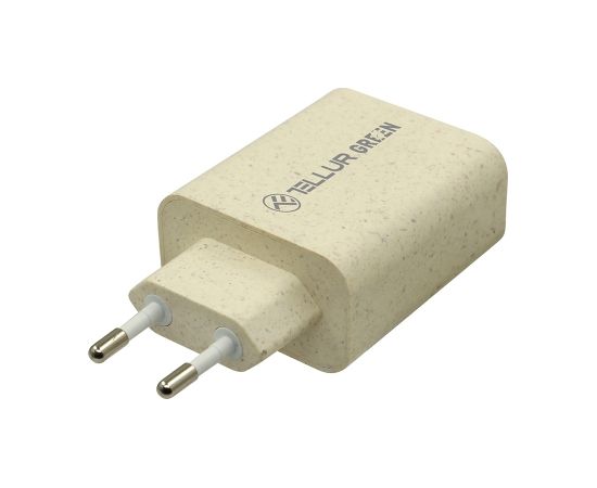 Tellur Green 38W dual port charger Type-C PD20W + USB QC3.0, cream