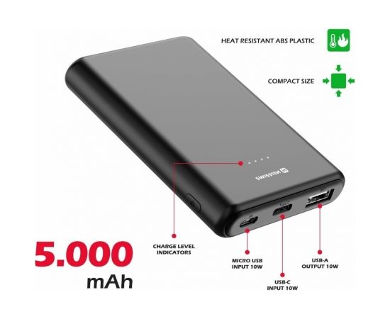 Swissten Line Power Banka Ārējās Uzlādes Baterija USB / USB-C / Micro USB / 10W / 5000 mAh