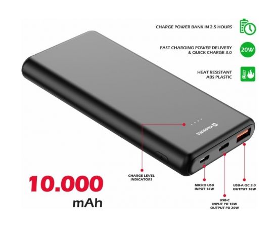 Swissten Line Power Banka Ārējās Uzlādes Baterija USB / USB-C / Micro USB / 20W / 10000 mAh