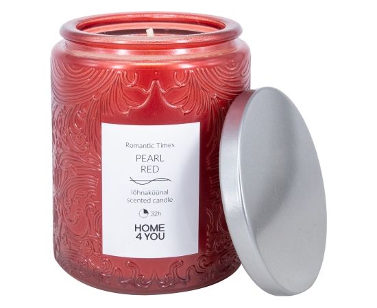 Svece stikla burkā ROMANTIC TIMES H9cm, pērļu sarkans Dekoratīvais apgaismojums 