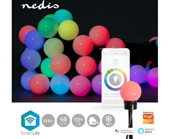 Nedis Smart LED lighting string, 230Vac, 10,8m, 48 x Ø30mm LED, RGB+, Wi-Fi, SmartLife