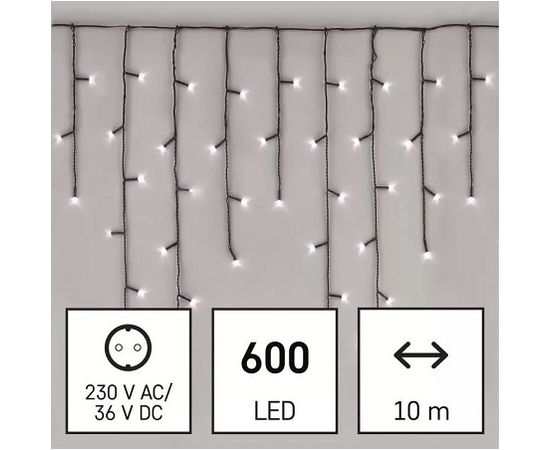 Светодиодная гирлянда / занавес, 230 Vac, 10 × 0,65 м, 600x LED, холодный белый цвет, контроллер, EMOS
