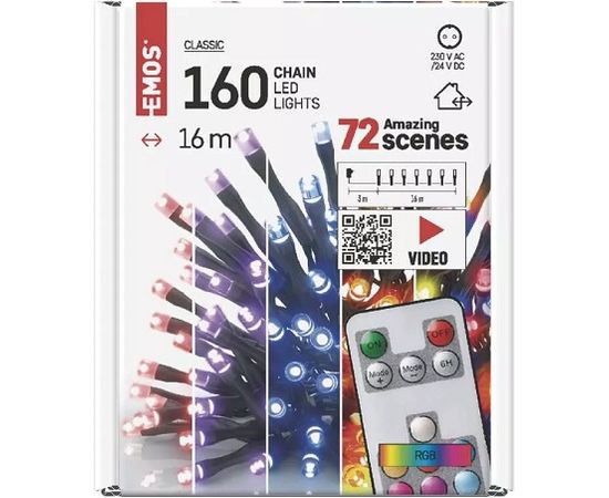 LED virtene, 230Vac, 16m, 160x LED, RGB,ar  kontrolieri un IR tālvadības pulti, EMOS
