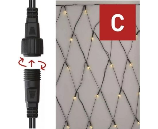 LED dekoratīvā virtene NET, 30Vdc, 2x1,5m, 160x LED, silti balta, bez barošanas avota, EMOS