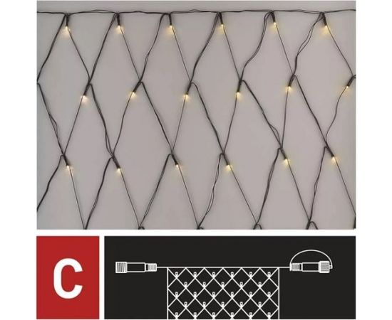 LED dekoratīvā virtene NET, 30Vdc, 2x1,5m, 160x LED, silti balta, bez barošanas avota, EMOS