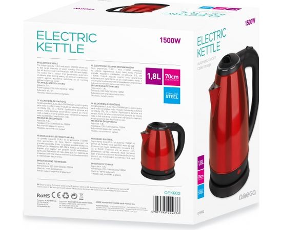 Omega kettle OEK802 1.8l 1500W, red