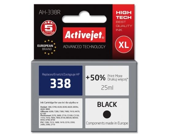 Activejet AH-338R ink for HP printer, HP 338 C8765EE replacement; Premium; 25 ml; black