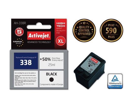 Activejet AH-338R ink for HP printer, HP 338 C8765EE replacement; Premium; 25 ml; black