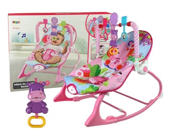 Lean Sport Bujaczek Fotelik 2w1 Hipopotam Różowy, wibracje i dźwięki Šūpuļkrēsli