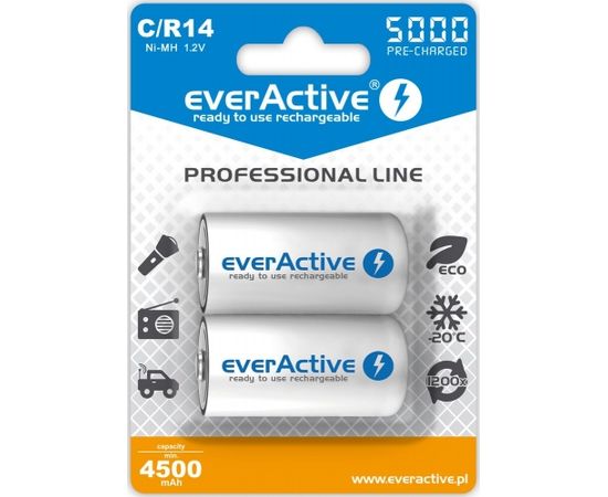 Rechargeable batteries everActive Ni-MH R14 C 5000 mAh Professional Line