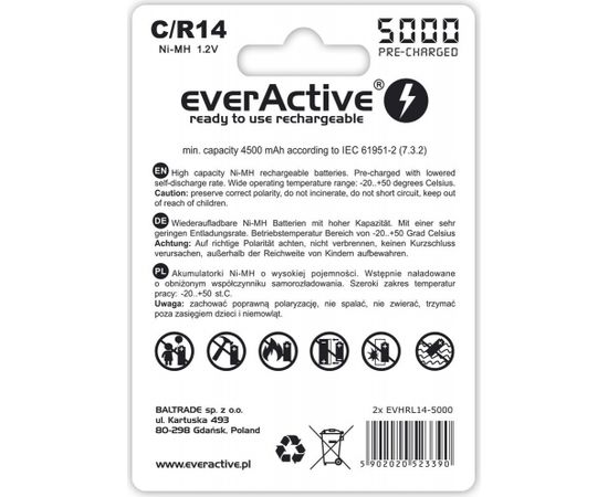 Rechargeable batteries everActive Ni-MH R14 C 5000 mAh Professional Line