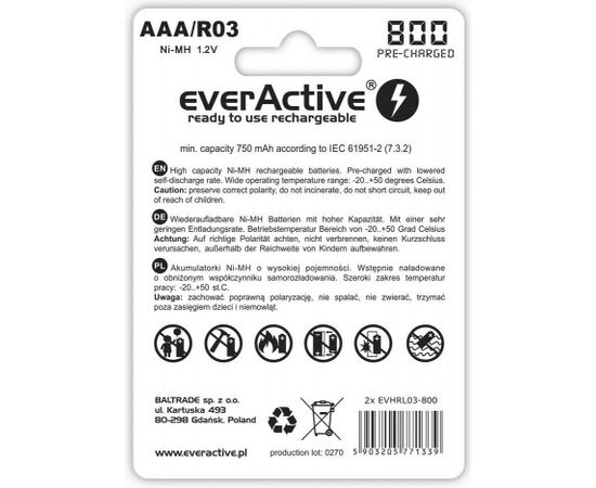 Rechargeable batteries everActive Ni-MH R03 AAA 800 mAh Silver Line - 2 pieces