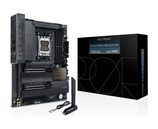 Mainboard|ASUS|AMD X670|SAM5|ATX|Memory DDR5|Memory slots 4|2xPCI-Express 5.0 16x|4xM.2|1xHDMI|1xDisplayPort|7xUSB 3.2|1xUSB-C|2xUSB4|2xRJ45|3xAudio port|PROARTX670E-CREATORWIFI Mātes plates